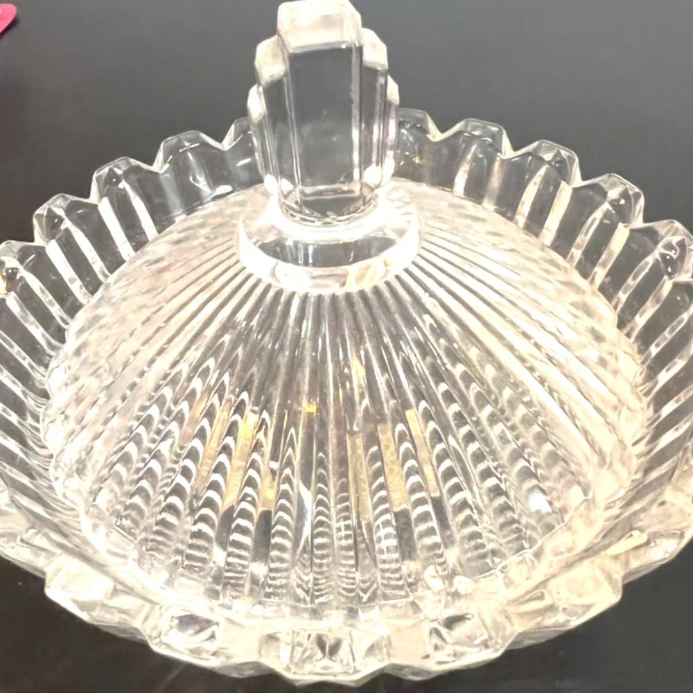 Mikasa Crystal Glass "MARQUETTE" Ribbed Bowl with Lid No Damages